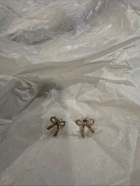 Gold Bow Crystal Stud Earrings - Women Accessories